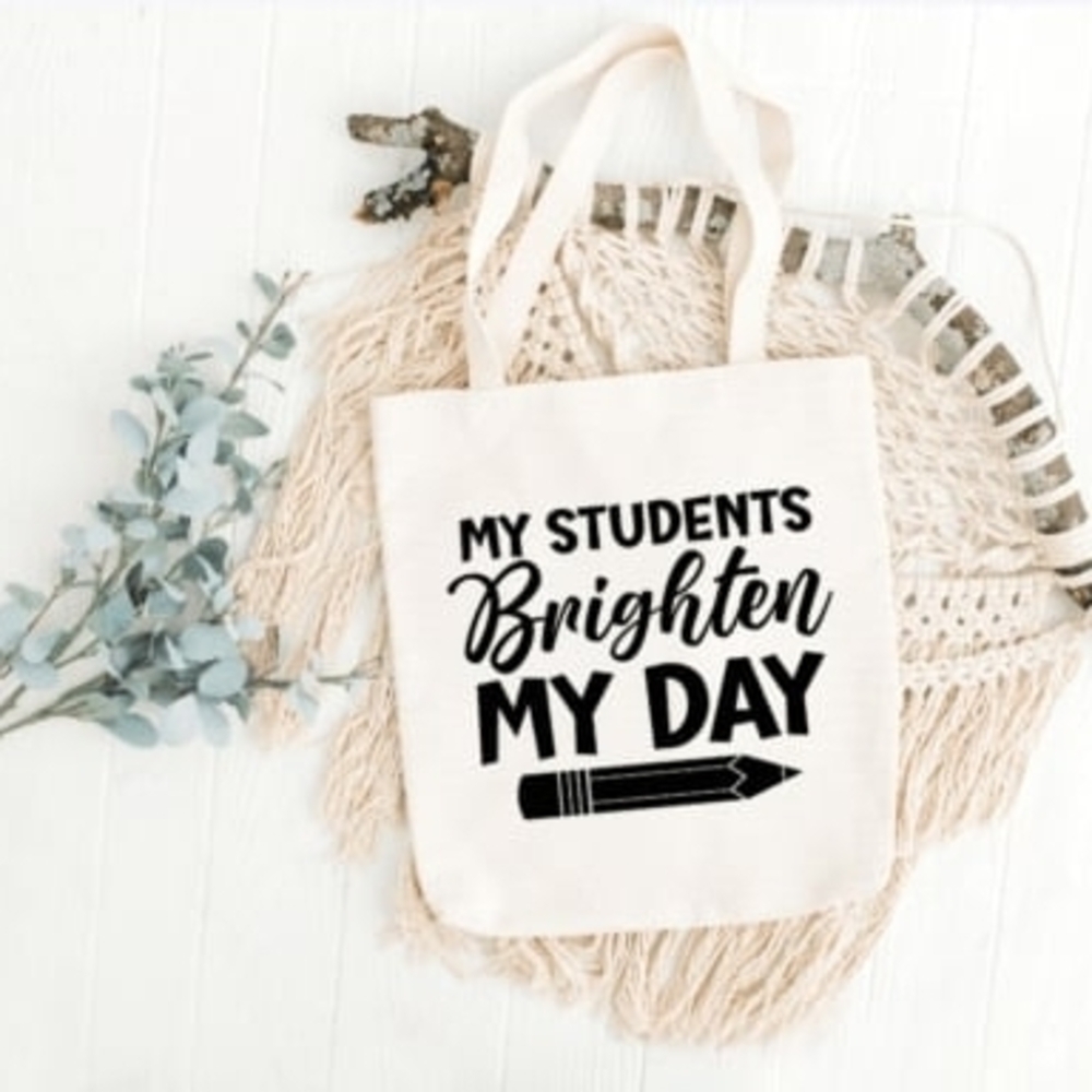 Custom Natural Canvas Teacher Tote My Students Brighten My Day